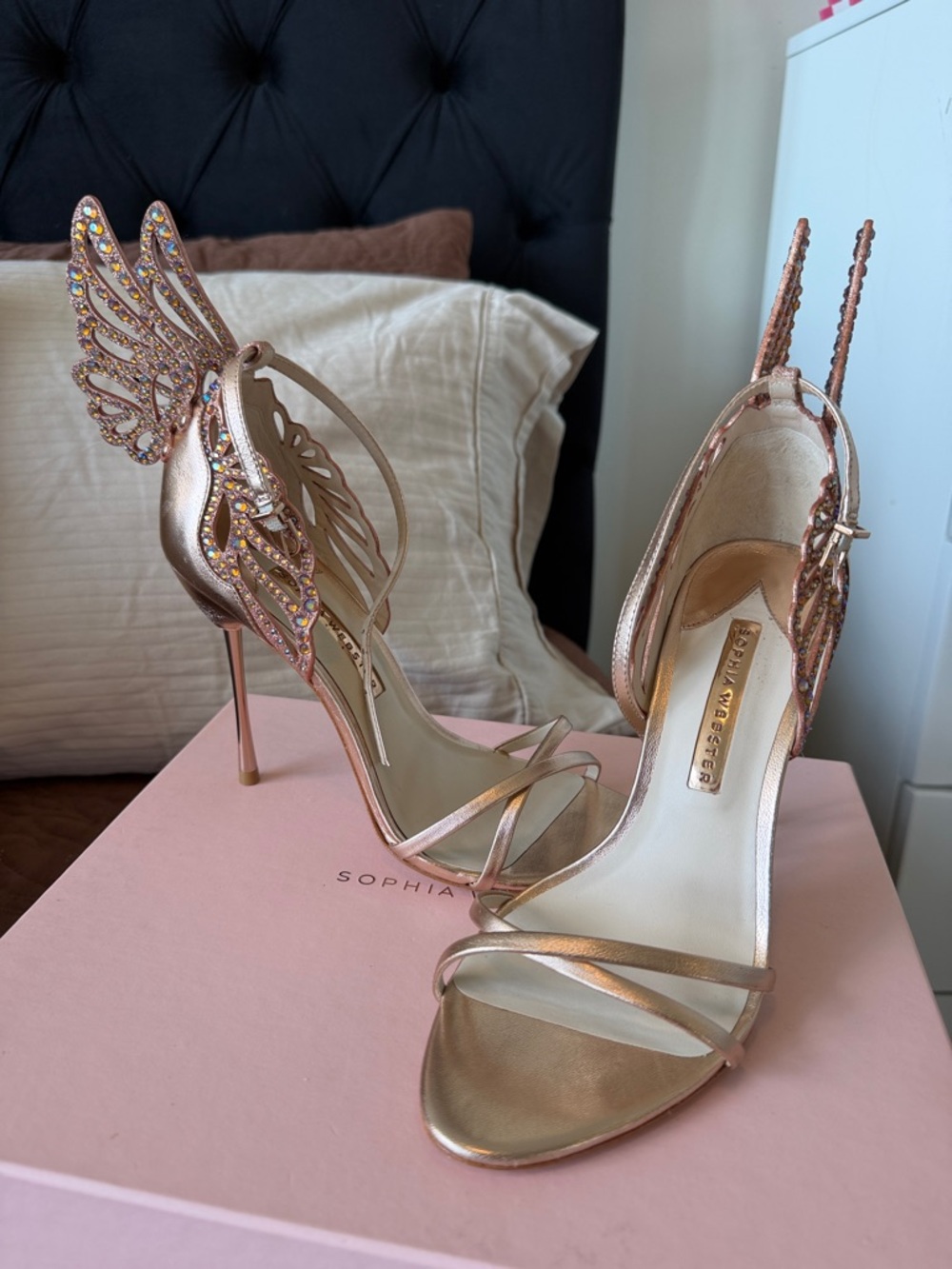Sophia Webster Rose Gold Crystal Wing Stiletto Sandals